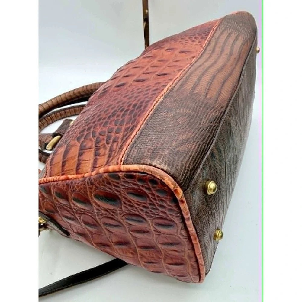 Brahmin Anna Satchel Embossed Leather Satchel Crossbody Bag Tassel Gold Hardware